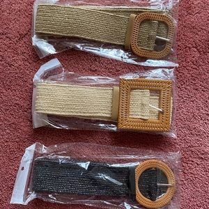 NEW 3pc boho woven belts in khaki, beige, and black (unopened)